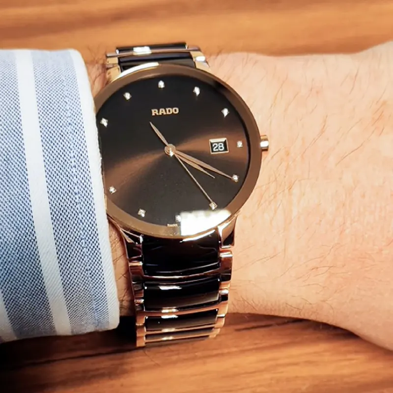 Rado Centrix Brown Dial Two-tone 12 Diamonds Men's Watch- R30554724